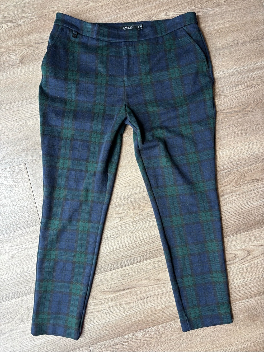 Ralph Lauren Black Watch Tartan Tapered Pants in Navy and Green Plaid